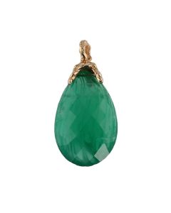 26 x 16.30 mm- Medium Green Faceted Emerald Drop Carving with 18K Yellow Gold- 24.61 carats (EMCAR1095)