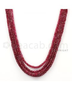4 Lines - Faceted Medium Red Ruby Beads - 142.16 cts - 2 to 3.7 mm (RFB1091)