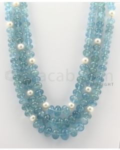 6.50 to 14.50 mm - 3 Lines - Aquamarine and Cultured Pearl Beads Necklace - 16 to 18 inches (CSNKL1060)