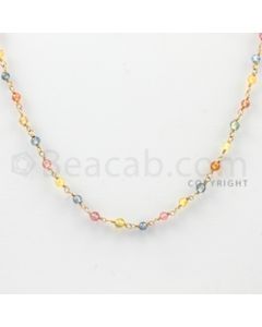 2.80 mm - 1 Line - Multi-Sapphire Faceted Beads Gold Wire Wrap Necklace - 18 inches (GWWCS1001)