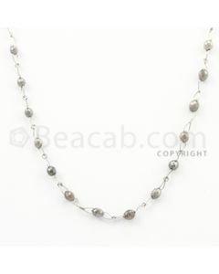 3.70 to 5.20 mm - 1 Line - Gray Diamond Drum Beads Wire Wrap Necklace - 16 inches (GWWD1035)