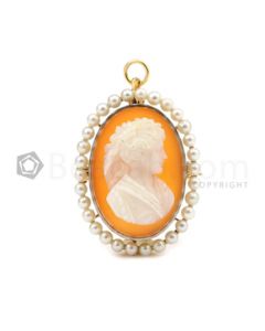 19th C. Yellow Gold, Natural Pearl and Hardstone Cameo Pendant/ Pin - 10.00 grams - EST1136