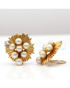 14kt Yellow Gold and Cultured Pearl Earrings, Pair  - 25.1 grams - EST1212