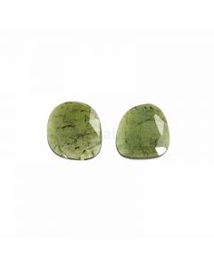 2 Pcs - Dark Green Tourmaline Rose Cuts - 6.32 ct. - 11.1 x 10.6 x 2.7 mm & 11.8 x 10.8 x 2.6 mm (TRC1021)
