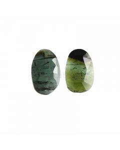 2 Pcs - Dark Green Tourmaline Rose Cuts - 16.68 ct. - 20 x 13 x 3.5 mm & 21 x 13 x 3.5 mm (TRC1044)