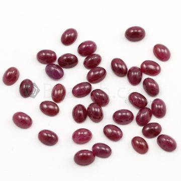7 x 5 mm - Medium Red Ruby Oval Shape Cabochons - 34 pieces - 40.29 carats (RuCab1096)