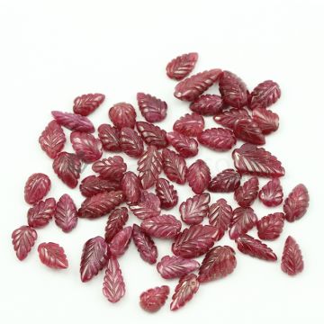 10 x 7 mm to 16.50 x 10 mm - Medium Red Ruby Leaf Shape Carving - 57 piece - 154.66 carats (RCar1011)