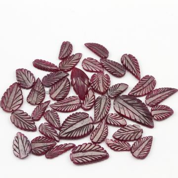 12.50 x 7.30 mm to 30 x 13.50 mm - Dark Red Ruby Leaf Shape Carving - 36 piece - 157.75 carats (RCar1014)