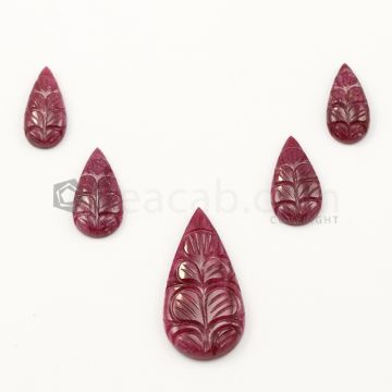 16 x 9 mm to 30 x 15 mm - Medium Red Ruby Pear Shape Carving - 5 piece - 38.85 carats (RCar1029)