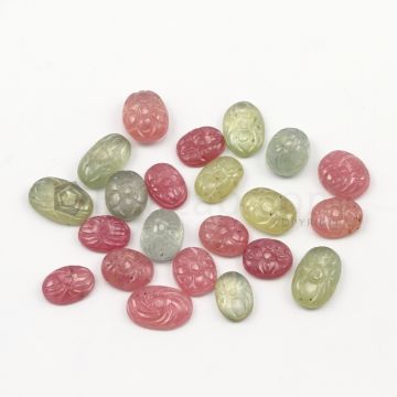10 x 8 mm to 12 x 9 mm - Dark Tones Multi-Sapphire Oval Shape Carving - 22 pieces - 73.00 carats (MSCar1011)