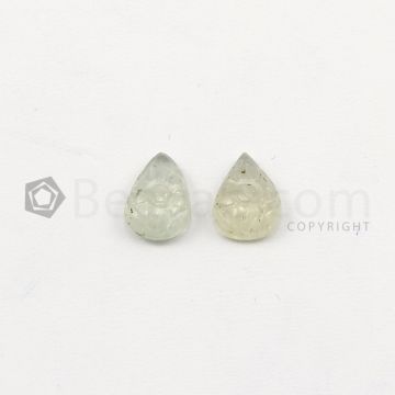 10.60 x 8 mm to 11 x 7.60 mm - Light Yellow Multi-Sapphire Pear Shape Carving - 2 pieces - 5.75 carats (MSCar1032)