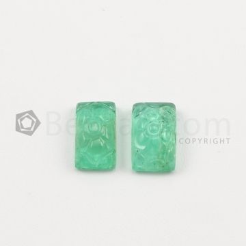 12.50 x 8 mm to 12.50 x 7 mm - Light Green Emerald Carving - 2 pieces - 8.97 carats (EmCar1083)