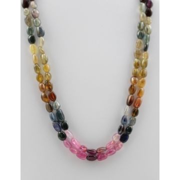 Multi-Sapphire Tumbled Beads - 2 Lines - 262.85 carats - 16 to 17 inches - (MSTuB1040)