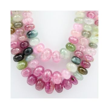 Multi-Tourmaline Roundel Beads - 3 Lines - 864.80 carats - 19 to 21 inches - (MTour1002)
