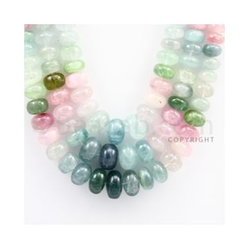 Multi-Tourmaline Roundel Beads - 3 Lines - 759.65 carats - 19 to 22 inches - (MTour1003)