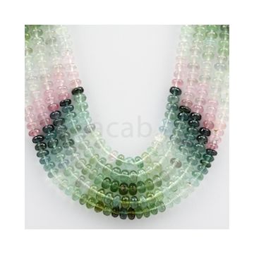 Multi-Tourmaline Roundel Beads - 5 Lines - 455.15 carats - 18 to 20 inches - (MTour1010)