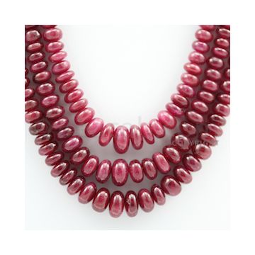 Ruby Roundel Beads - 3 Lines - 426.00 carats - 15 to 17 inches - (RuRoB1025)