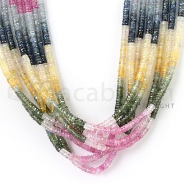 8 Lines - 3.7 mm - Medium Tones Multi Sapphire Faceted Beads - 563.00 cts. (MSFB1038)