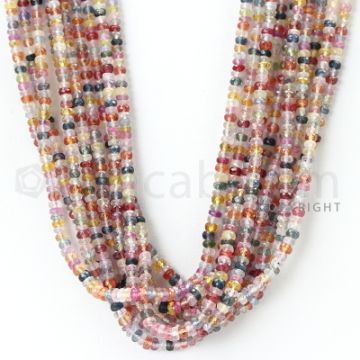 10 Lines - 3.2 to 3.7 mm - Medium Tones Multi Sapphire Faceted Beads - 600.00 cts. (MSFB1039)
