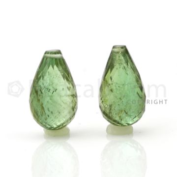 2 pcs - Medium Green - Tourmaline Faceted Drops (AAA) - 12.69 cts. (TFD1015)