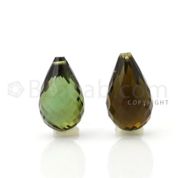 2 pcs - Dark Green - Tourmaline Faceted Drops (AAA) - 10.76 cts. (TFD1016)