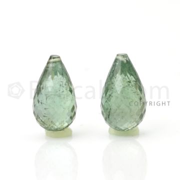 2 pcs - Light Green - Tourmaline Faceted Drops (AAA) - 9.61 cts. (TFD1017)