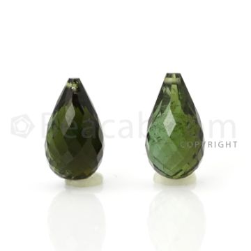2 pcs - Dark Green - Tourmaline Faceted Drops (AAA) - 8.65 cts. (TFD1018)