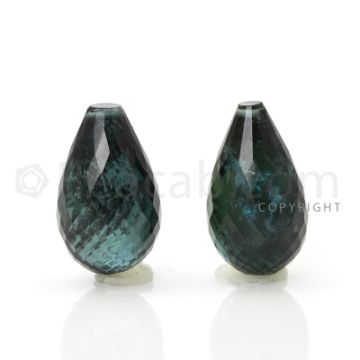 2 pcs - Dark Green - Tourmaline Faceted Drops (AAA) - 14.71 cts. (TFD1019)