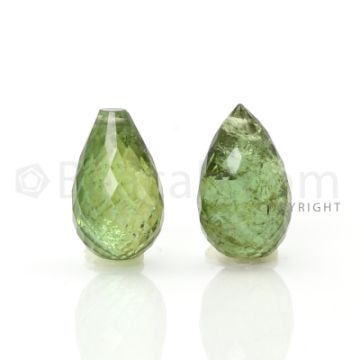 2 pcs - Light Green - Tourmaline Faceted Drops (AAA) - 10.71 cts. (TFD1020)