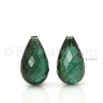 2 pcs - Dark Green - Tourmaline Faceted Drops (AAA) - 13.47 cts. (TFD1022)