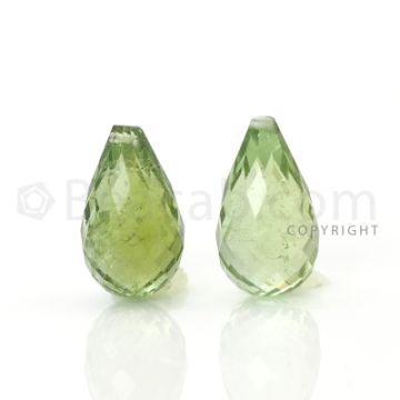 2 pcs - Light Green - Tourmaline Faceted Drops (AAA) - 9.85 cts. (TFD1023)