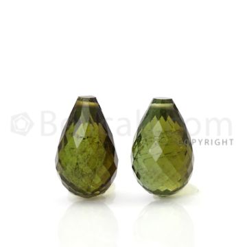 2 pcs - Medium Green - Tourmaline Faceted Drops (AAA) - 8.64 cts. (TFD1024)