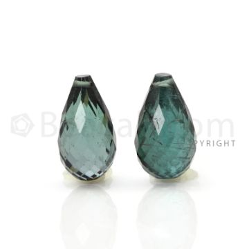 2 pcs - Dark Green - Tourmaline Faceted Drops (AAA) - 7.84 cts. (TFD1026)