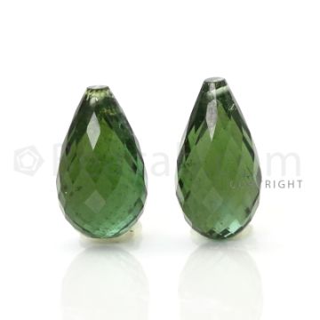 2 pcs - Dark Green - Tourmaline Faceted Drops (AAA) - 11.97 cts. (TFD1027)