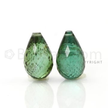 2 pcs - Medium Green - Tourmaline Faceted Drops (AAA) - 10.93 cts. (TFD1028)