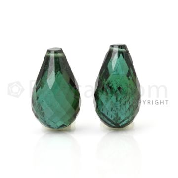 2 pcs - Dark Green - Tourmaline Faceted Drops (AAA) - 12.47 cts. (TFD1030)