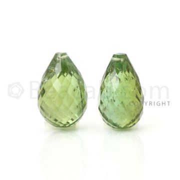 2 pcs - Medium Green - Tourmaline Faceted Drops (AAA) - 11.31 cts. (TFD1032)
