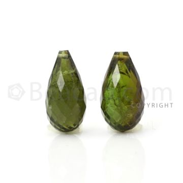 2 pcs - Medium Green - Tourmaline Faceted Drops (AAA) - 9.05 cts. (TFD1033)