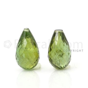 2 pcs - Medium Green - Tourmaline Faceted Drops (AAA) - 12.38 cts. (TFD1035)