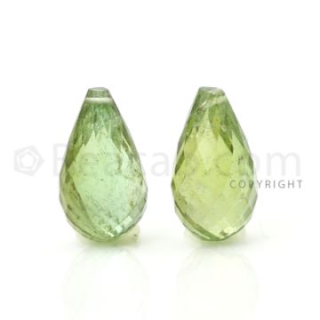 2 pcs - Light Green - Tourmaline Faceted Drops (AAA) - 12.91 cts. (TFD1038)