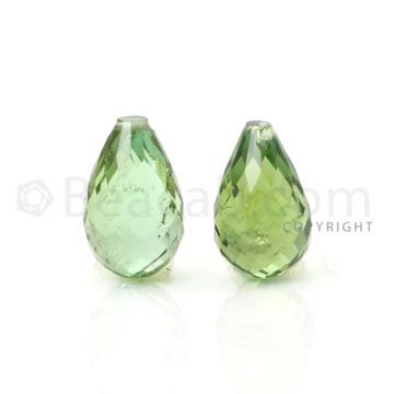 2 pcs - Medium Green - Tourmaline Faceted Drops (AAA) - 9.09 cts. (TFD1040)