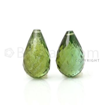 2 pcs - Medium Green - Tourmaline Faceted Drops (AAA) - 11.43 cts. (TFD1041)