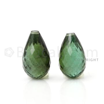 2 pcs - Dark Green - Tourmaline Faceted Drops (AAA) - 11.73 cts. (TFD1042)