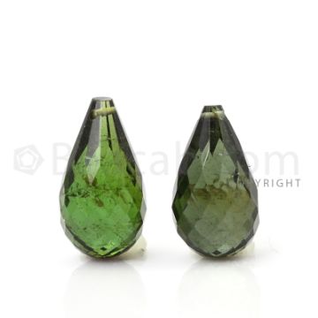 2 pcs - Dark Green - Tourmaline Faceted Drops (AAA) - 12.22 cts. (TFD1045)