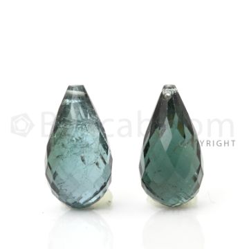 2 pcs - Dark Green - Tourmaline Faceted Drops (AAA) - 11.27 cts. (TFD1046)