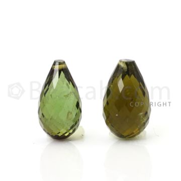 2 pcs - Medium Green - Tourmaline Faceted Drops (AAA) - 10.08 cts. (TFD1048)