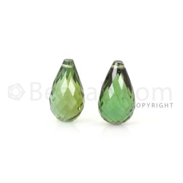 2 pcs - Light Green - Tourmaline Faceted Drops (AAA) - 9.97 cts. (TFD1091)
