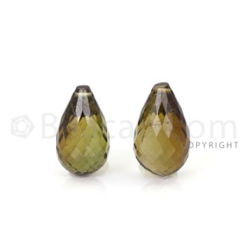 2 pcs - Dark Green - Tourmaline Faceted Drops (AAA) - 12.16 cts. (TFD1111)