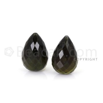 2 pcs - Dark Green - Tourmaline Faceted Drops (AAA) - 16.55 cts. (TFD1119)