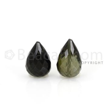 2 pcs - Dark Green - Tourmaline Faceted Drops (AAA) - 11.73 cts. (TFD1129)